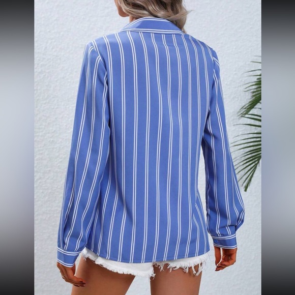 Striped Print Button Front Shirt - Picture 4 of 4